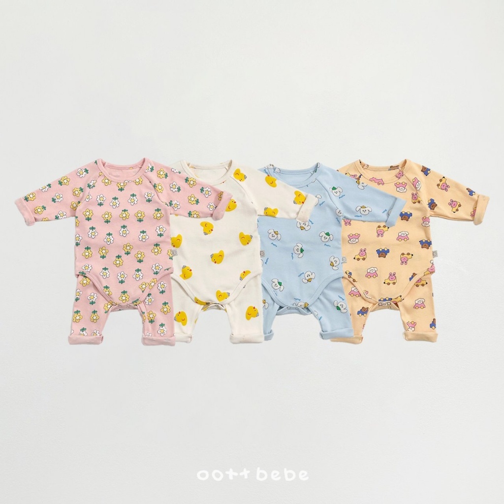 韓國🇰🇷OOTTBEBE 滿版印花包屁衣護肚褲套裝(BEBES-M)