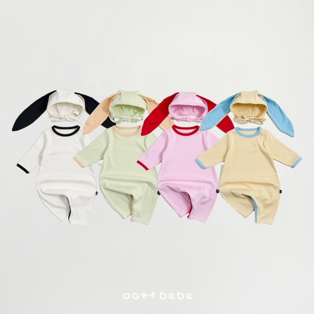 韓國🇰🇷OOTTBEBE 撞色邊連身衣+兔子帽套裝(BEBES-M)