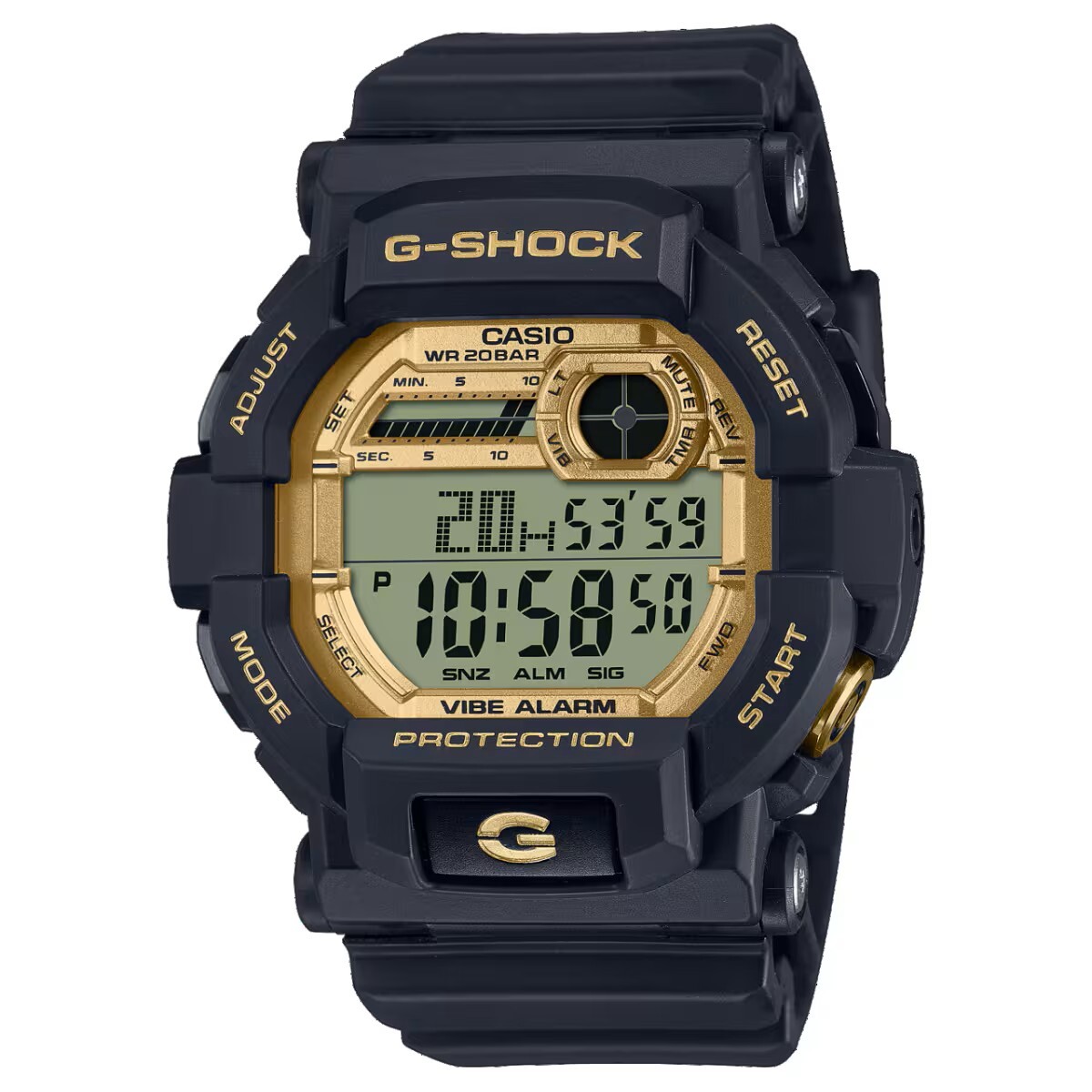 【CASIO 卡西歐】G-SHOCK 錶殼背面配有減震器 電子錶 黑金手錶 GD-350GB-1D