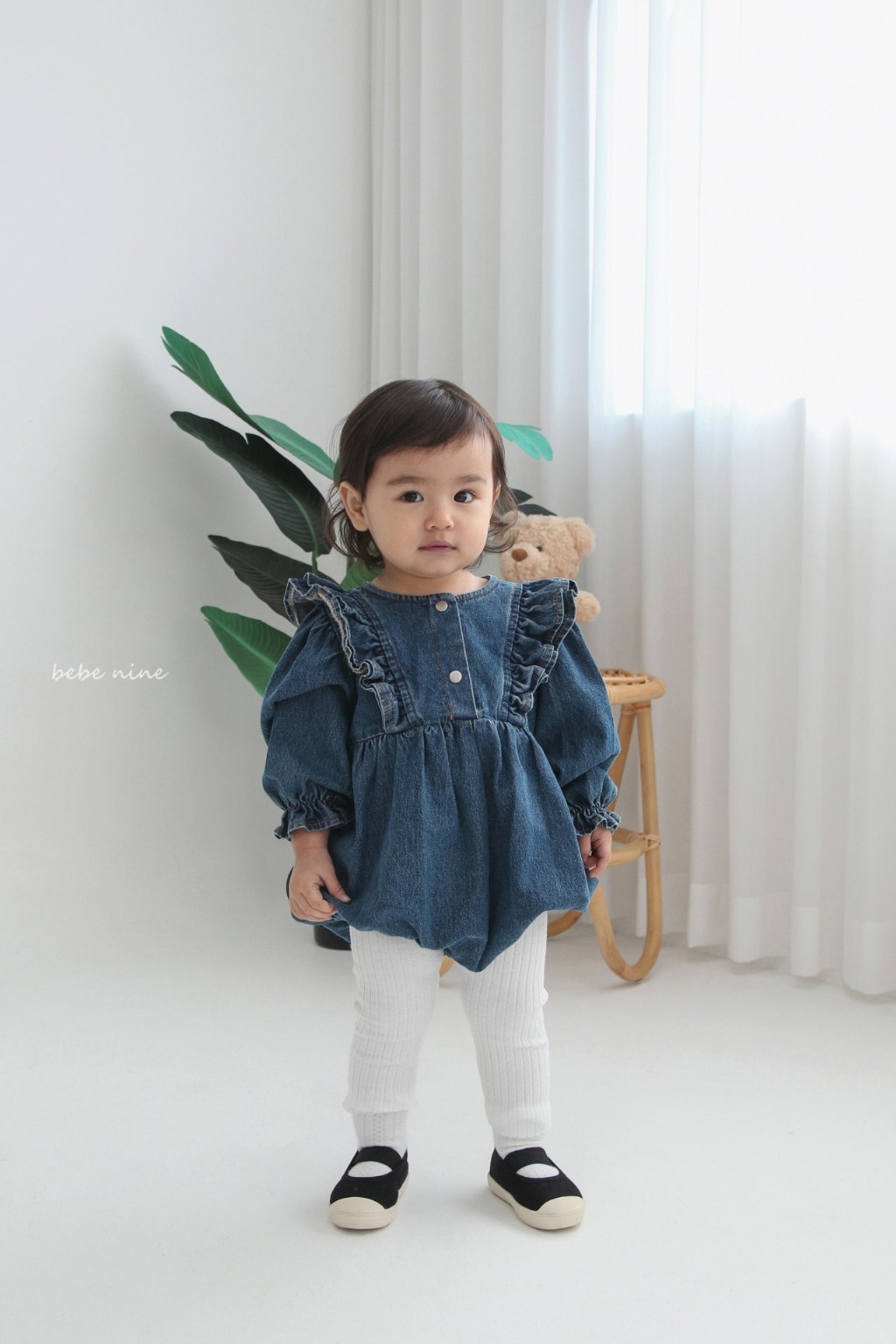 正韓春bebenine 牛仔飛袖包屁衣