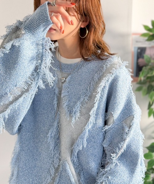 日本🇯🇵連線 Classical Elf 華麗流蘇拼接緹花針織衫 流蘇 針織衫 套頭衫 拼接 長袖 寬鬆 4色(任買兩件711免運)/預購