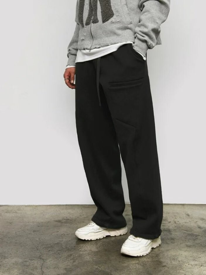 造型單口袋棉毛褲