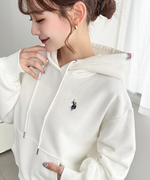 日本🇯🇵連線 Moment+ x U.S. POLO ASSN. 刺繡前口袋設計短版連帽衫 帽T 刺繡 短版 連帽衫 連帽 長袖 4色(任買兩件711免運)/預購