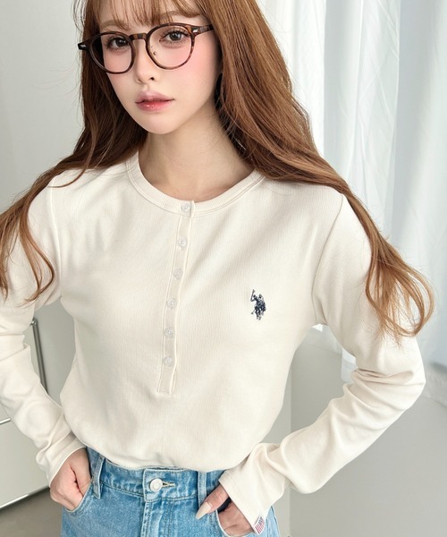 日本🇯🇵連線 Moment+ x U.S. POLO ASSN. 刺繡排扣亨利領羅紋針織衫 刺繡 亨利領 休閒 長袖 針織衫 T恤 內搭 打底 4色(任買兩件711免運)/預購