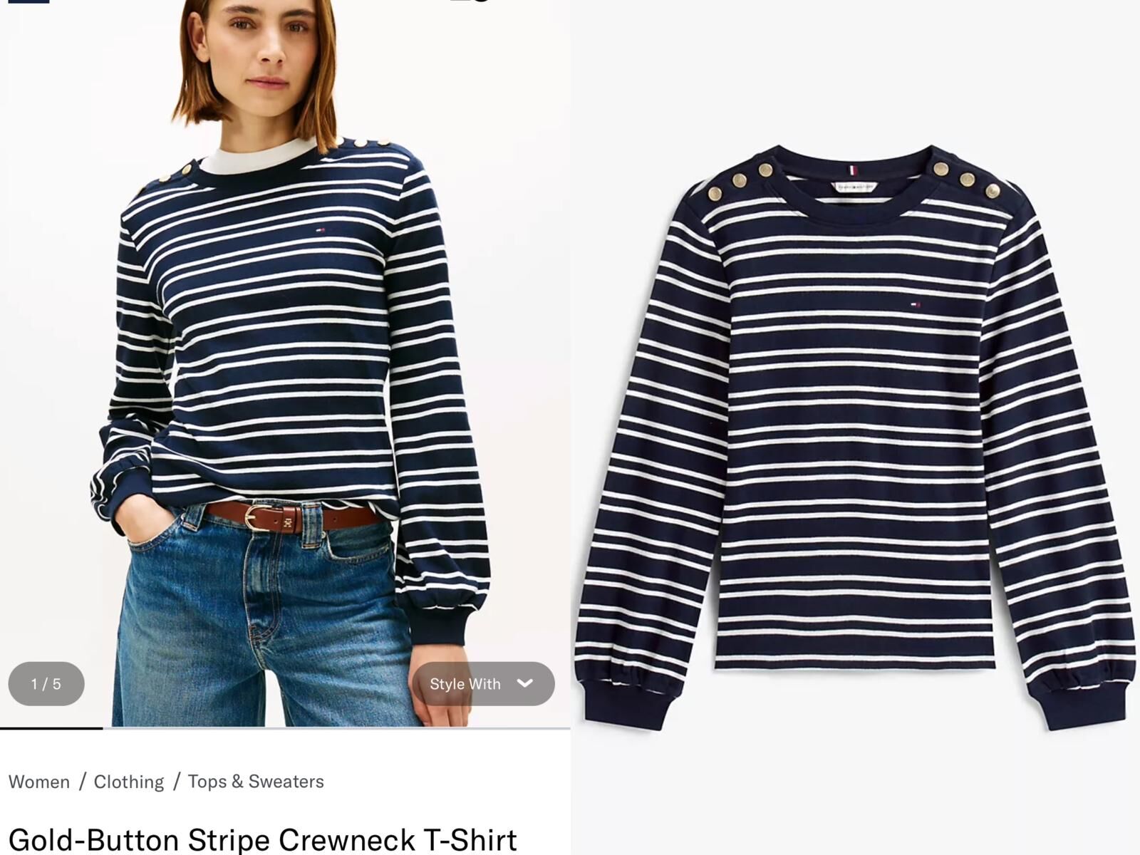 (現貨)100% 官方直送 Tommy Hilfiger Gold button stripe crewneck T-shirt