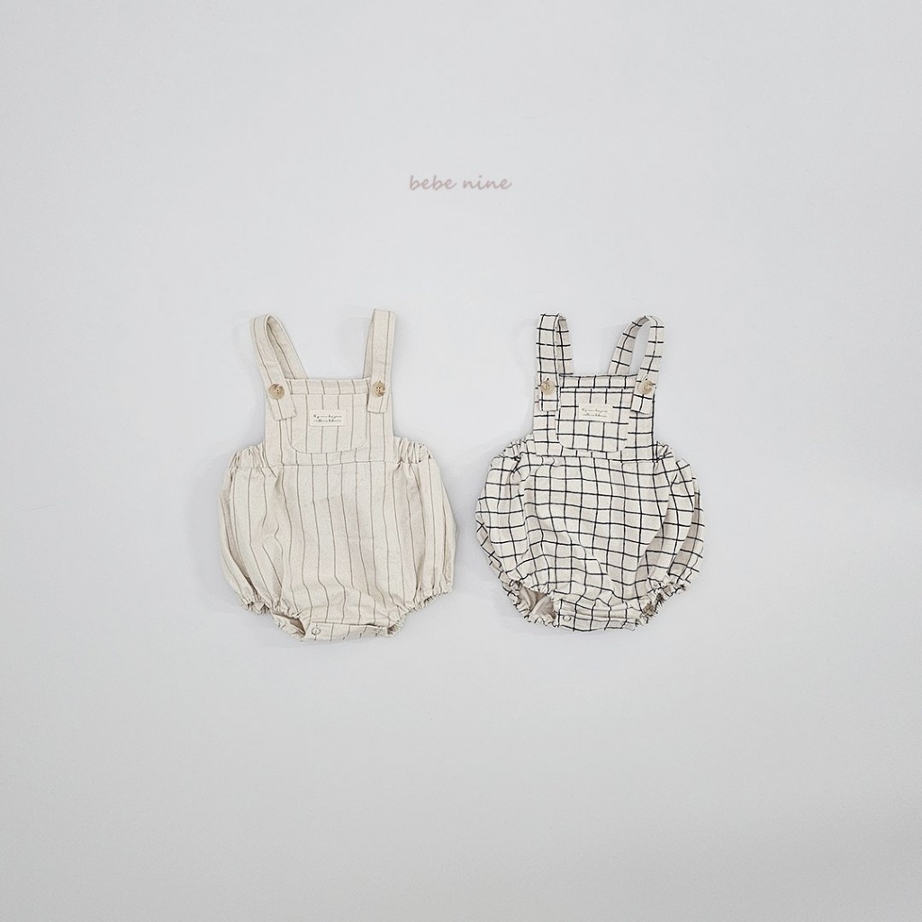正韓春bebenine 方格直條吊帶包屁衣