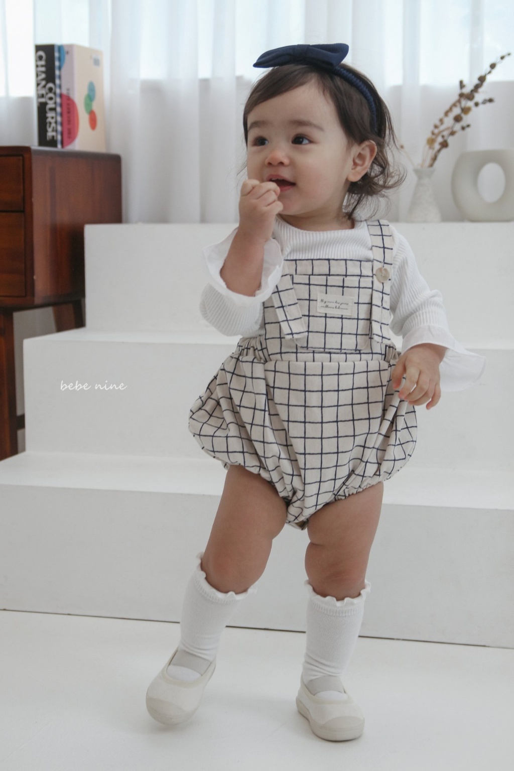 正韓春bebenine 方格直條吊帶包屁衣