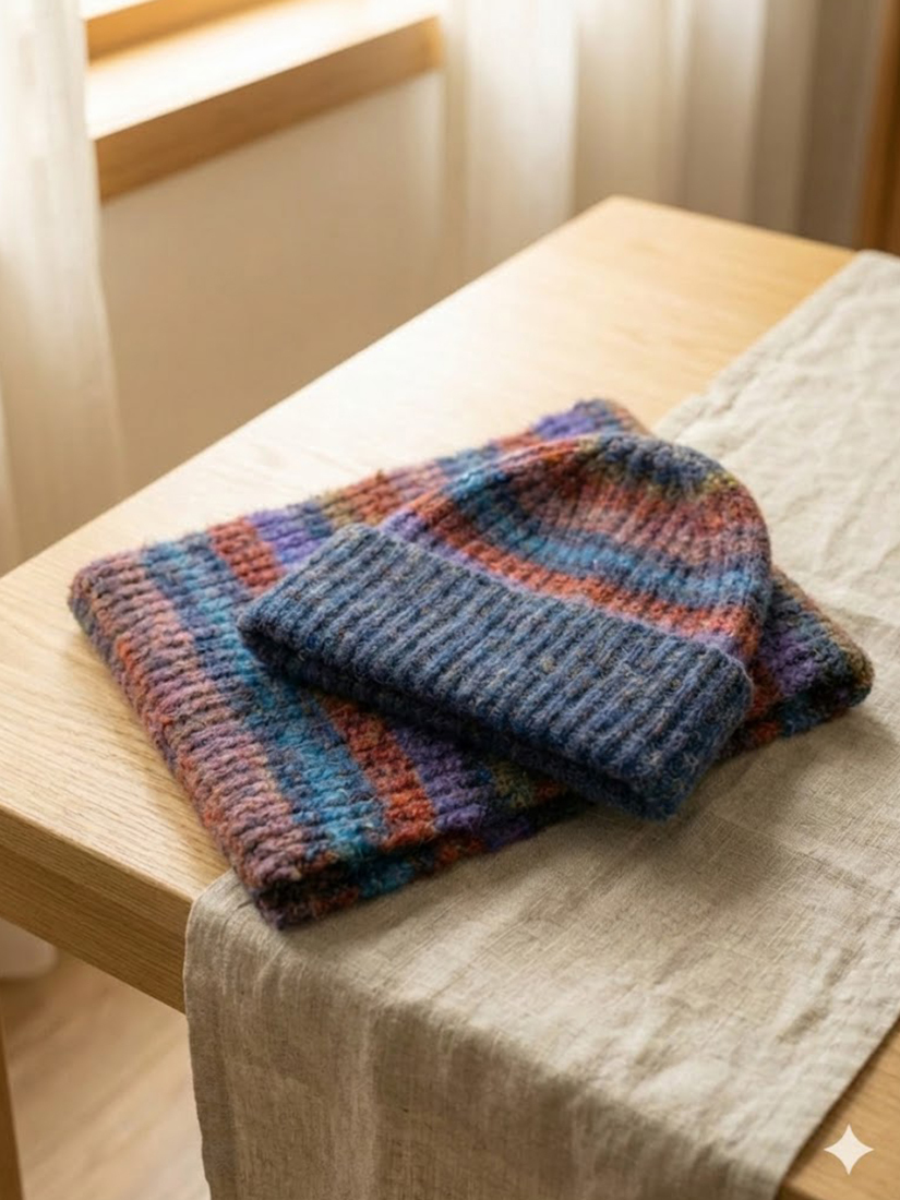 愛爾蘭混色條紋針織毛帽圍巾兩件組