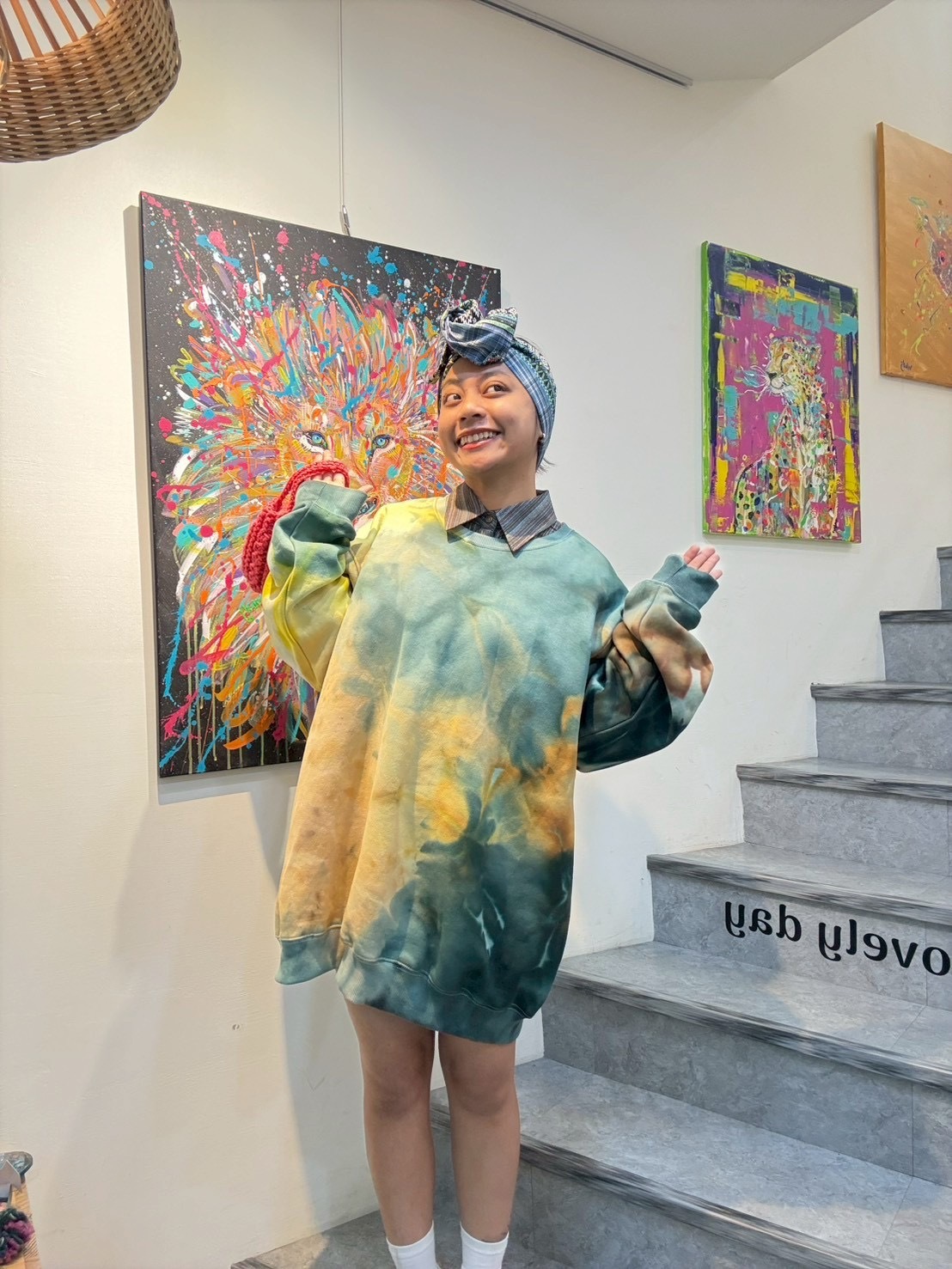 慕慕卡樂 / ice dyed 冰染大學T / 油畫大地5L