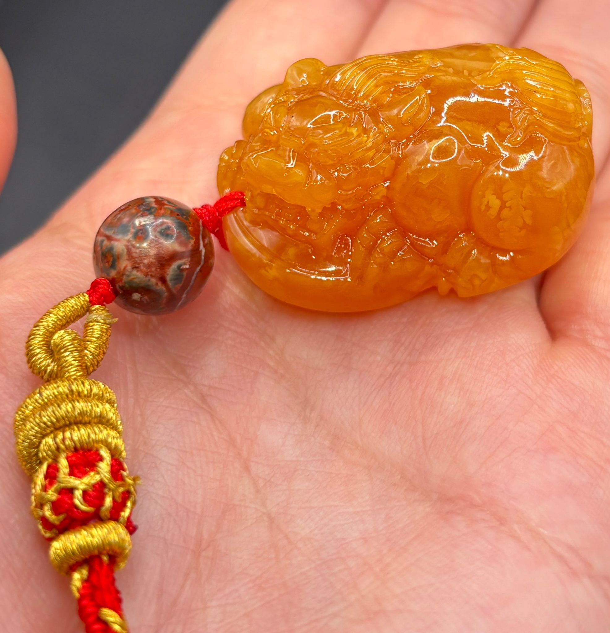 NC260119-H137-EFW084-橘紅老蠟妖花天師印神級貔貅掛件(需留中文全名，已包開光，會提供開光視頻，3月頭到貨只限尖沙咀門店自取）
