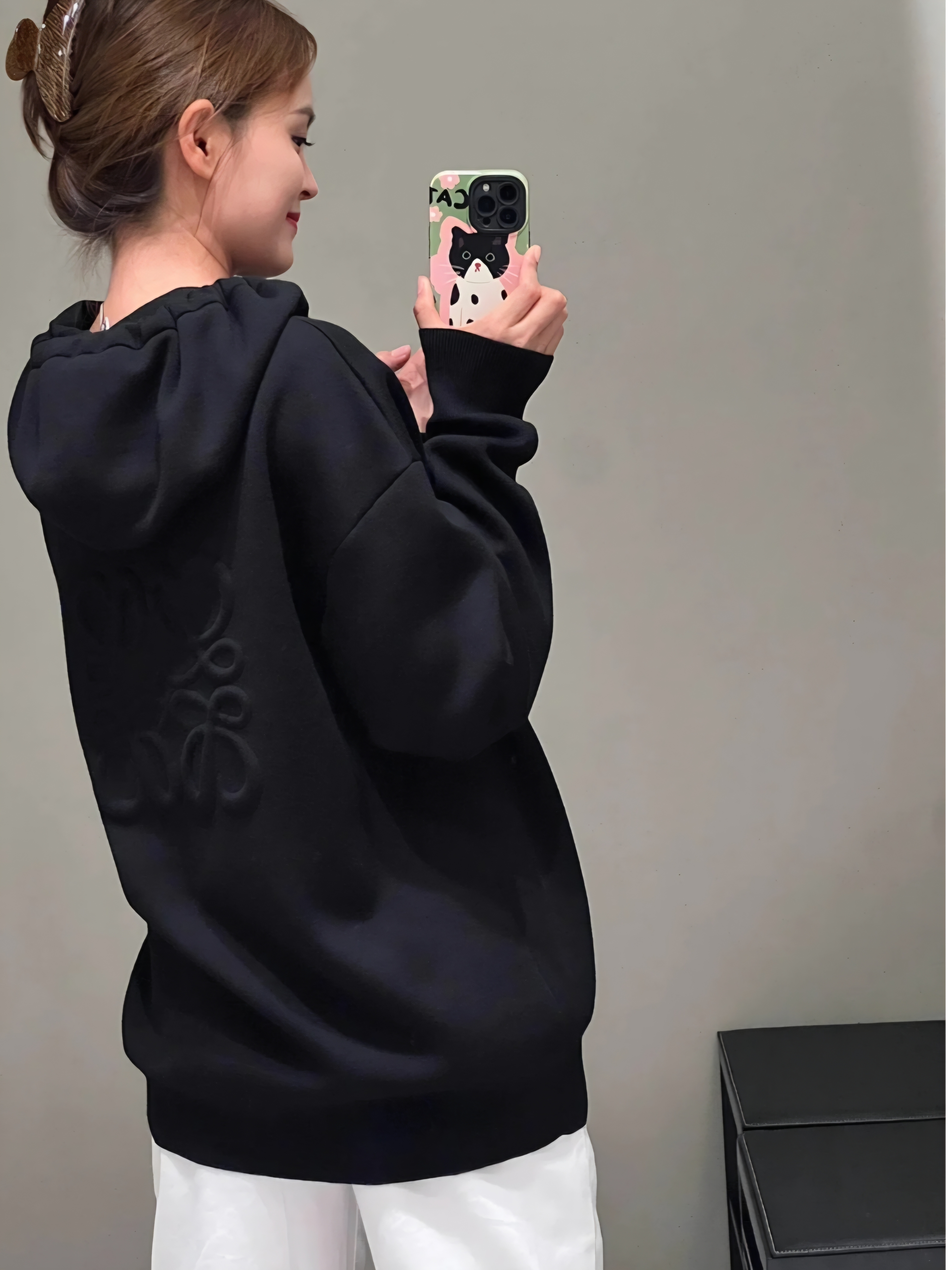 LOEWE 黑色 背後Logo 拉鏈外套