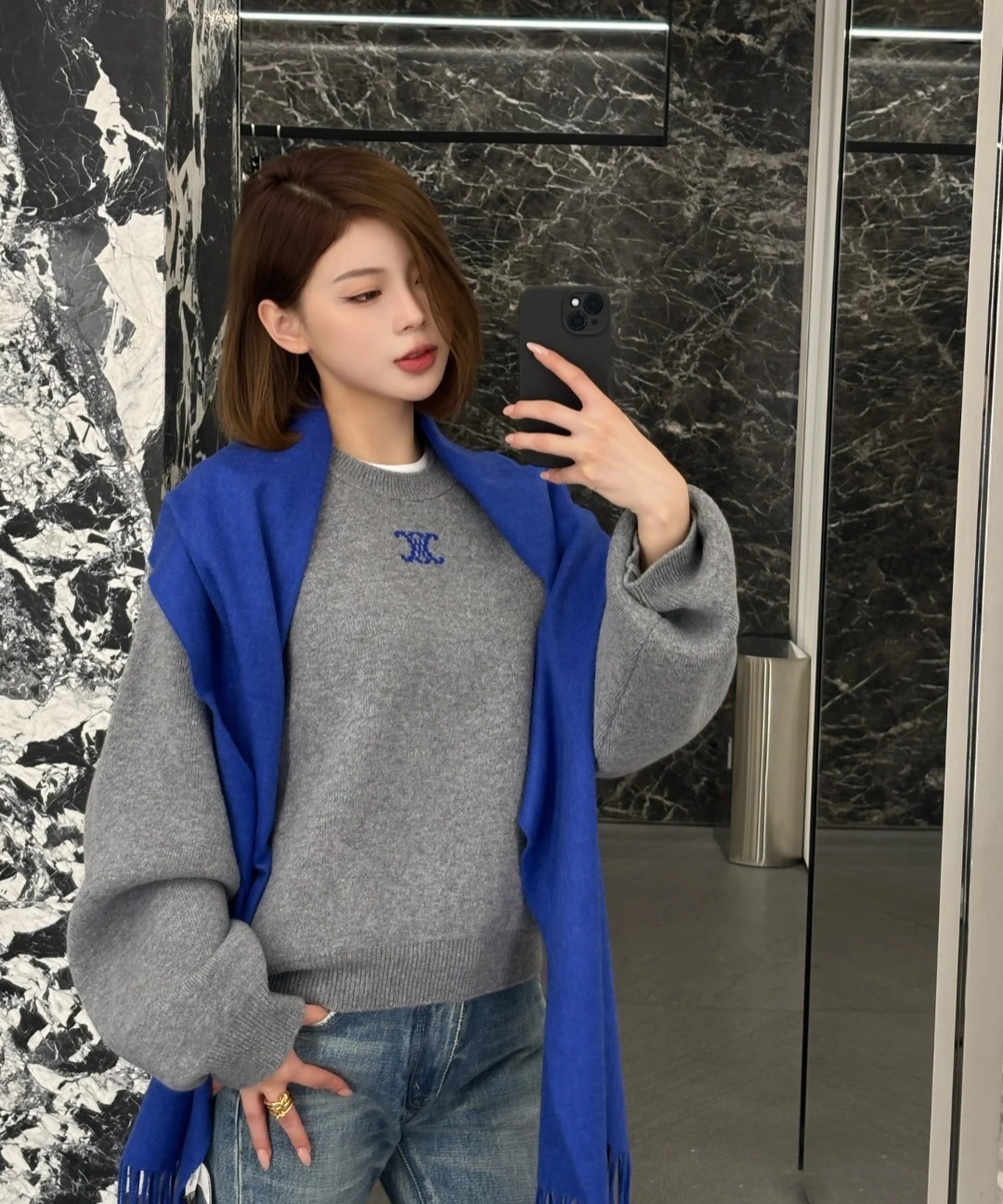 CELINE 凱旋門Logo 深灰色 針織上衣 女款