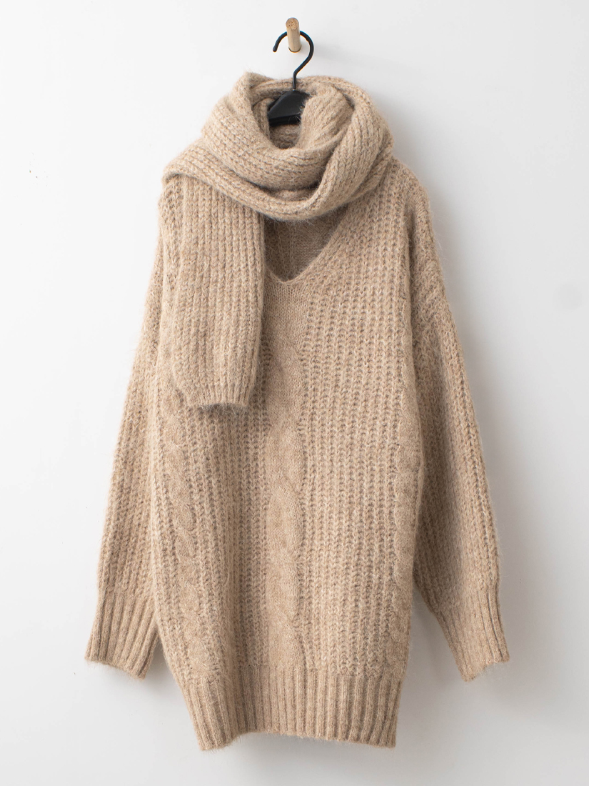 麻花V領長版針織上衣蕾絲立領內搭緞帶蛋糕紗裙組合