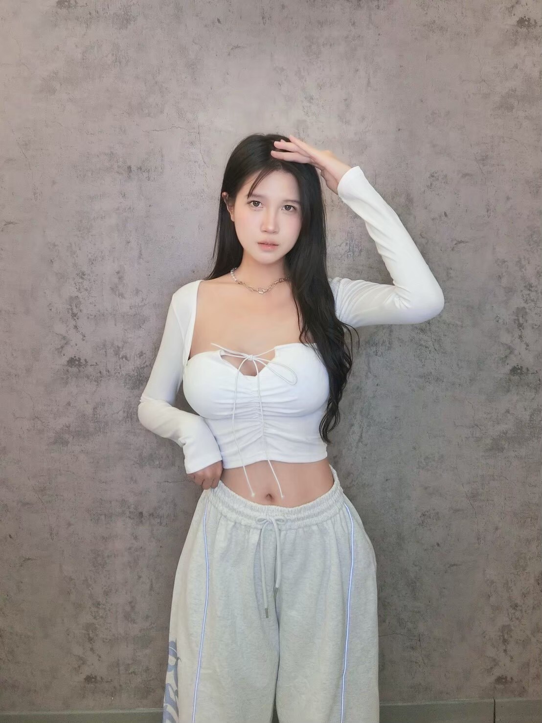 心機抓皺方領長袖上衣*附綁帶