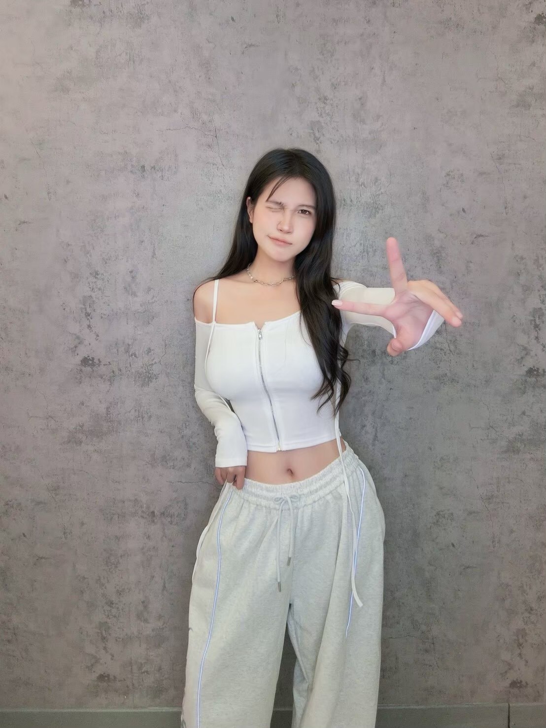 拉鍊綁繩露肩上衣