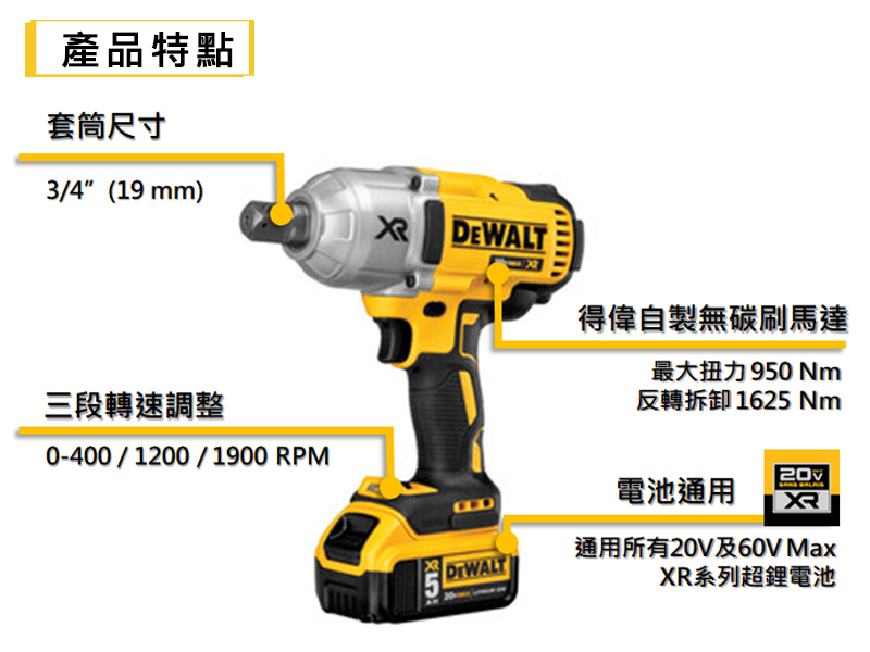得偉 DEWALT 20V 無刷 衝擊 三段轉速 調整 扳手 3/4" DCF897B 空機 DCF897