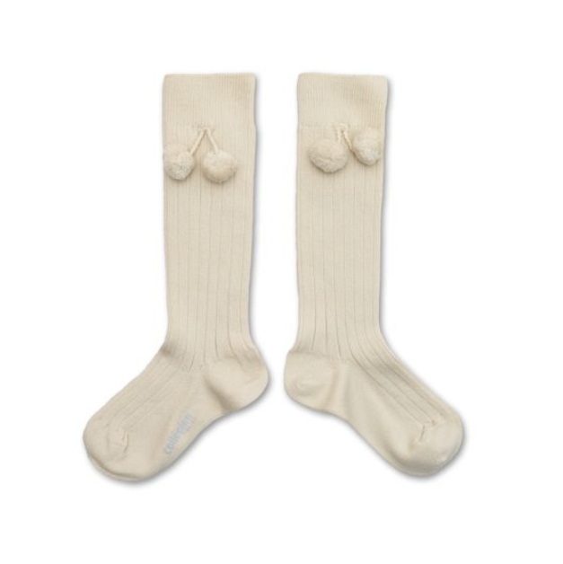 (預購) COLLEGIEN 毛球羅紋及膝襪 Diane - 037 Doux Agneaux 米白