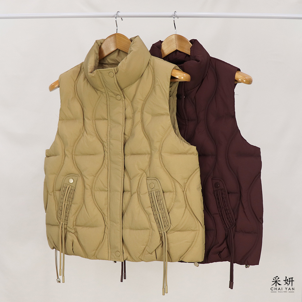 波浪縫線拉鍊拉繩立領背心