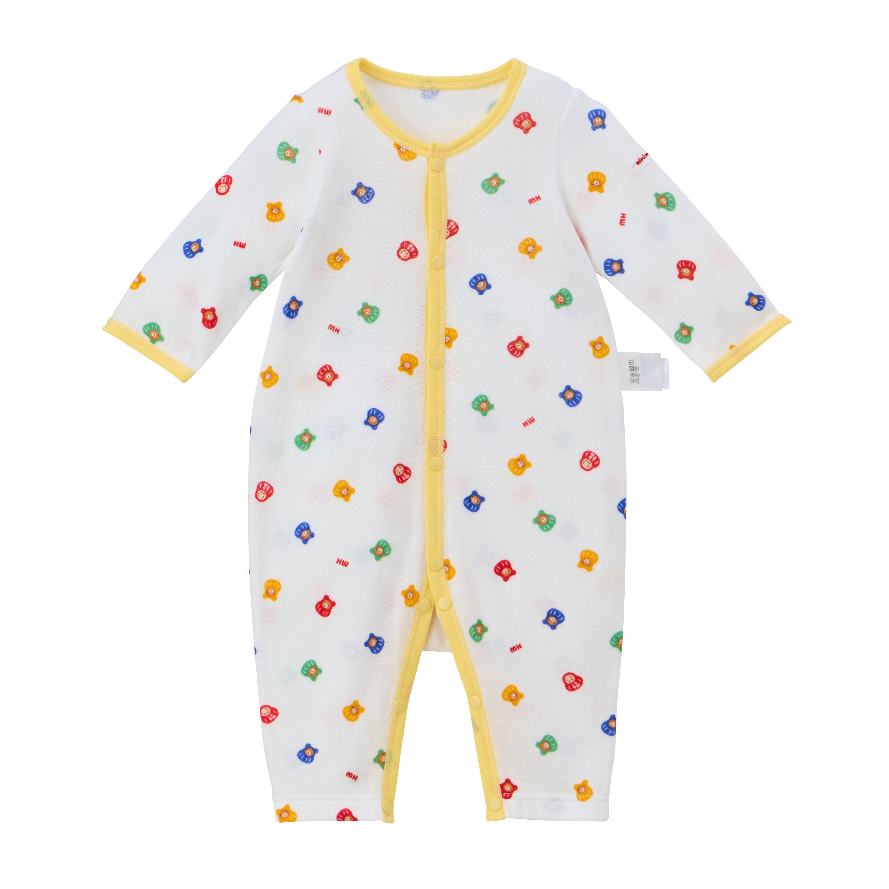 招財貓與福氣達摩 針織紗布排釦長袖連身衣-多色