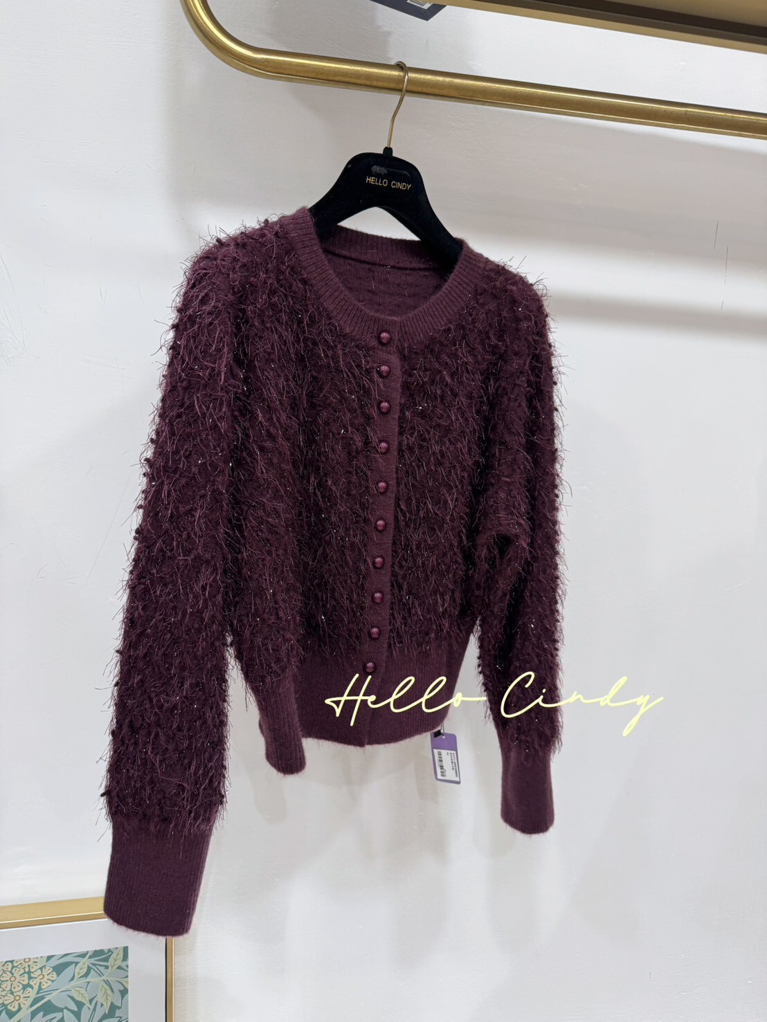 B01072  超美的高雅葡萄紫毛毛針織小外套