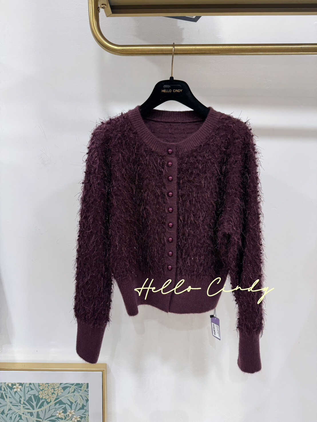 B01072  超美的高雅葡萄紫毛毛針織小外套