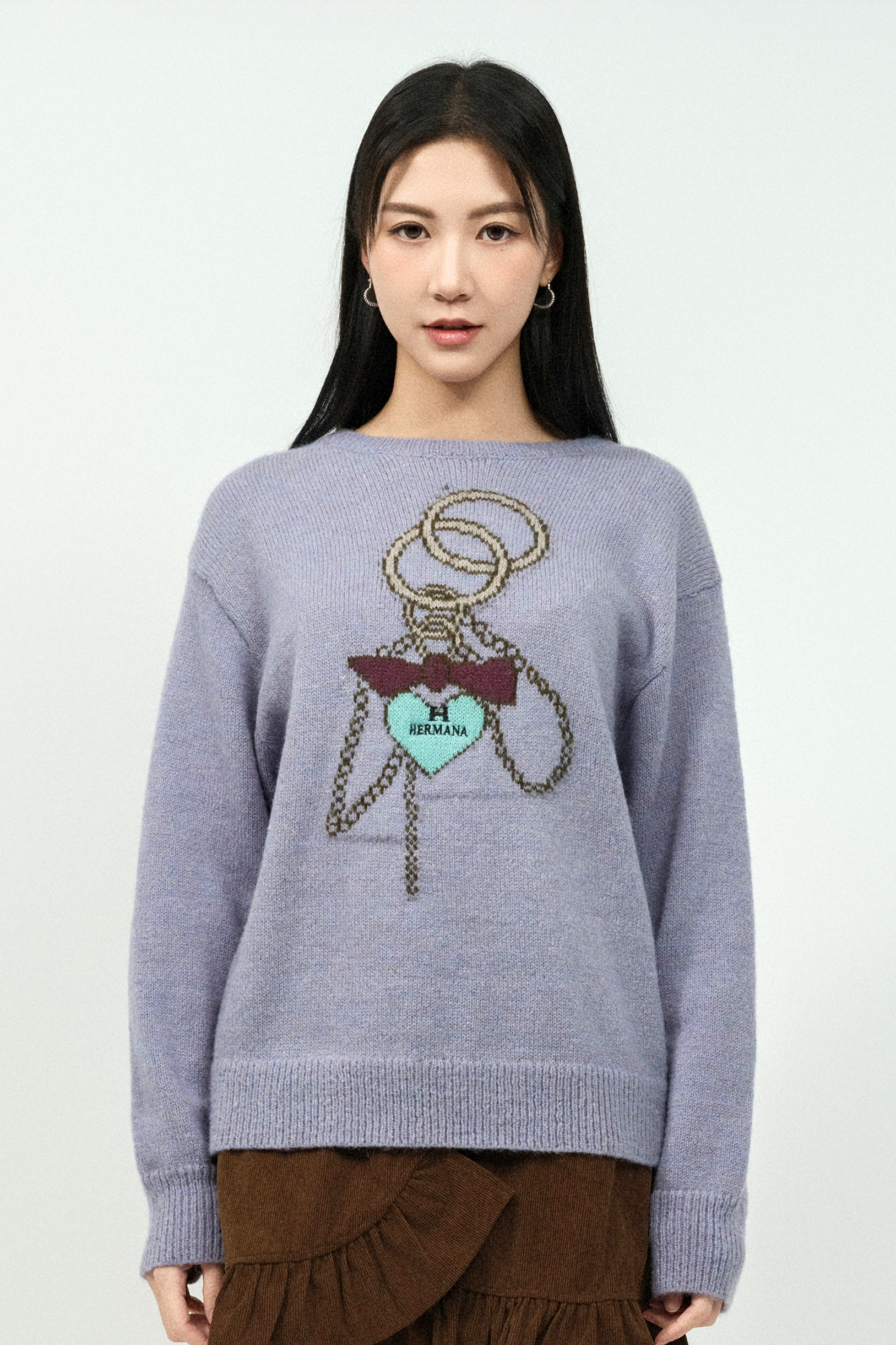 HERMANA心心鎖匙扣織花冷衫 (現貨款式）