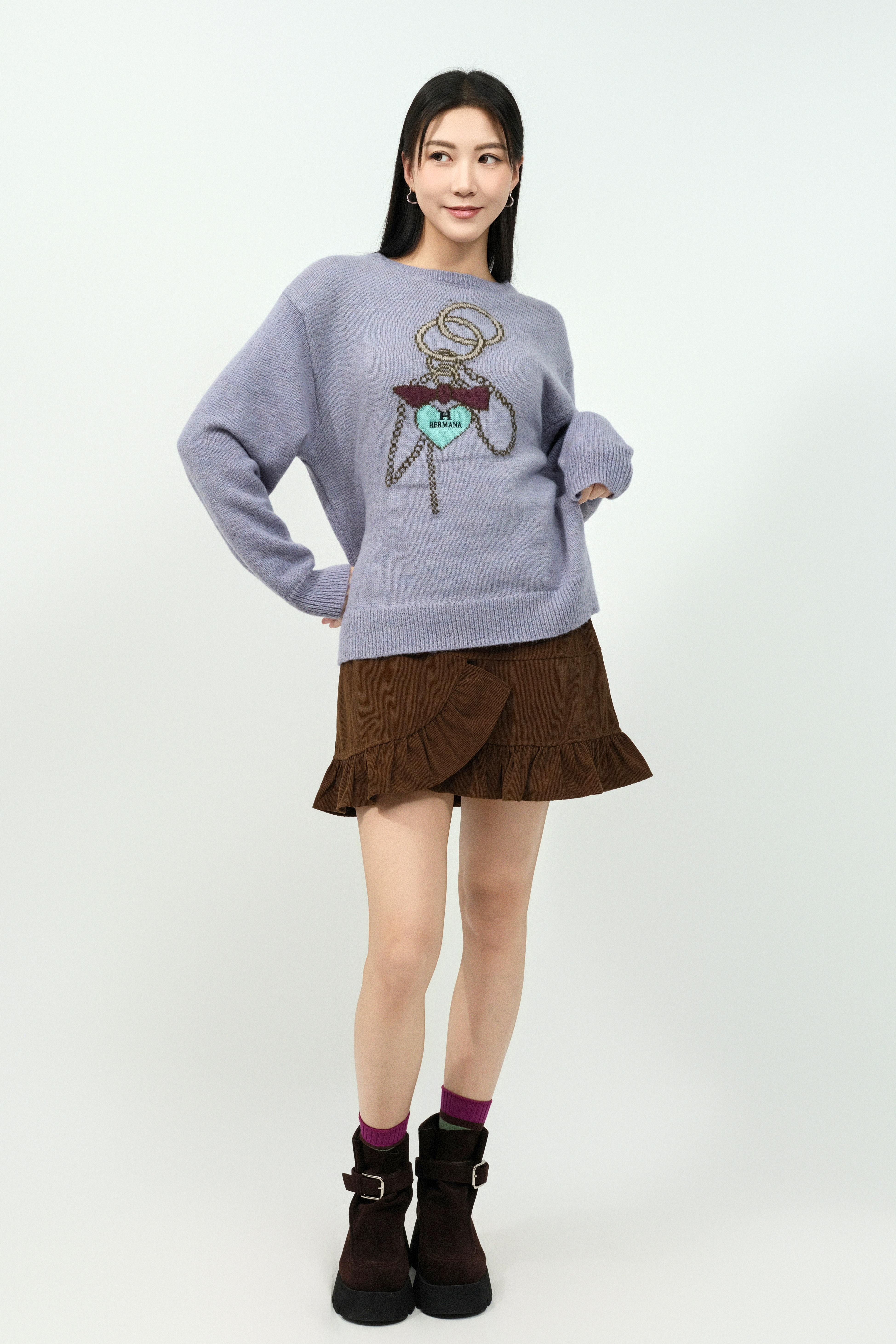 HERMANA心心鎖匙扣織花冷衫 (現貨款式）