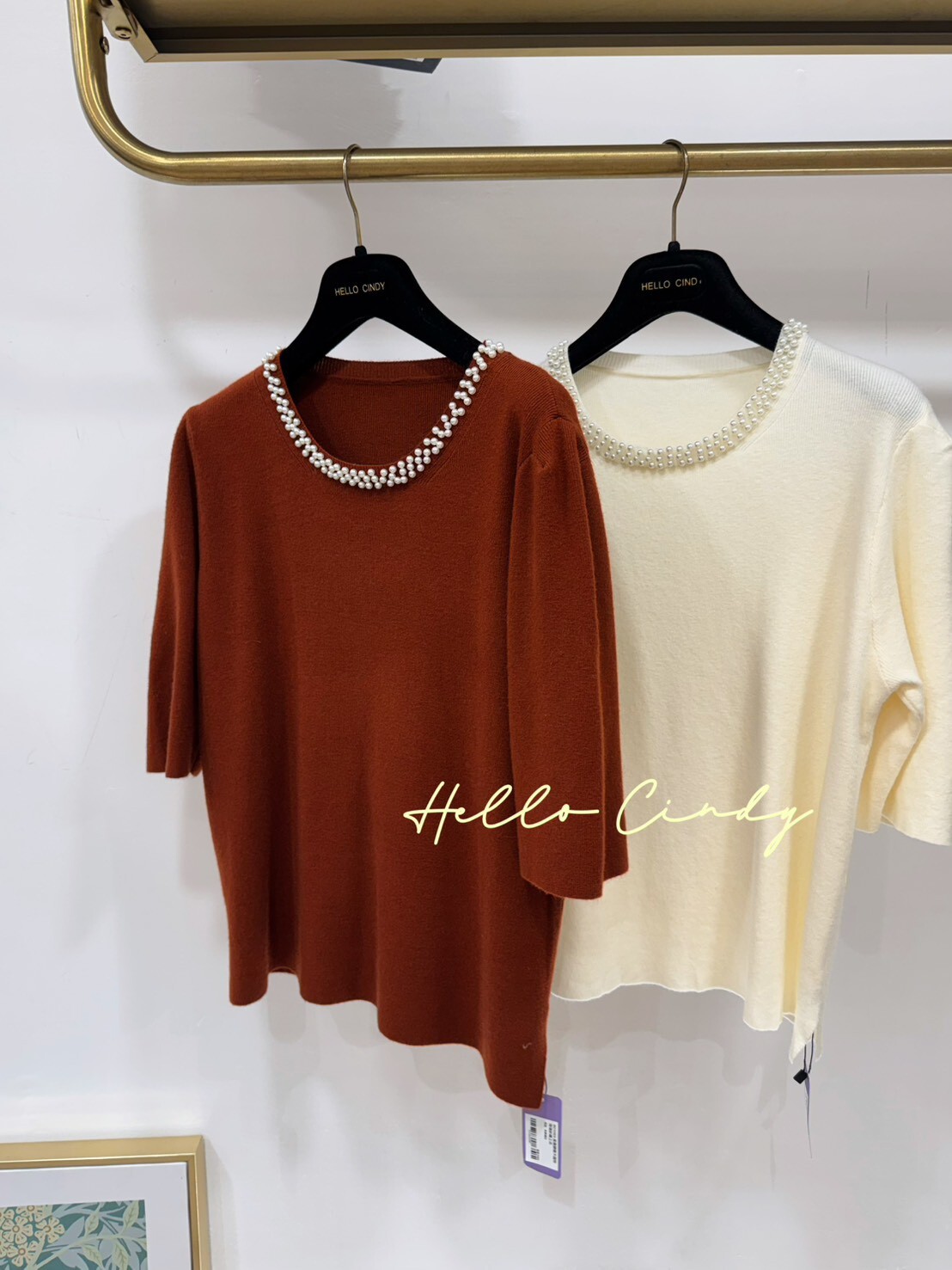 B01069 高雅顯瘦大圓珍珠領針織上衣