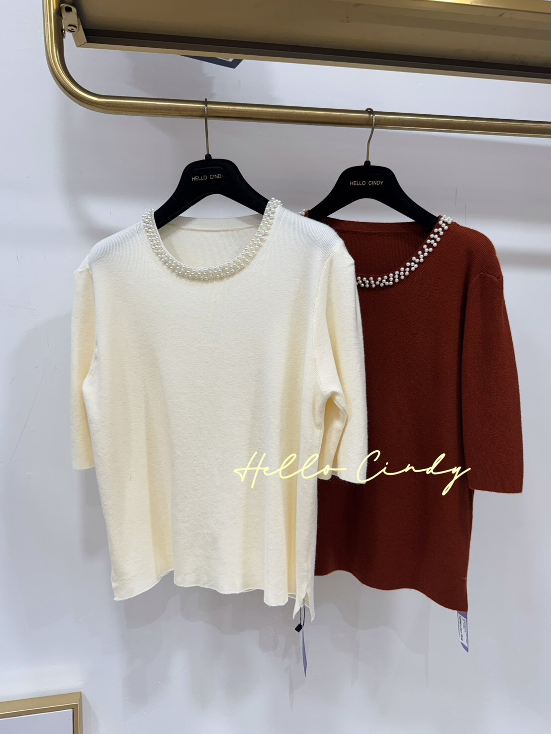 B01069 高雅顯瘦大圓珍珠領針織上衣