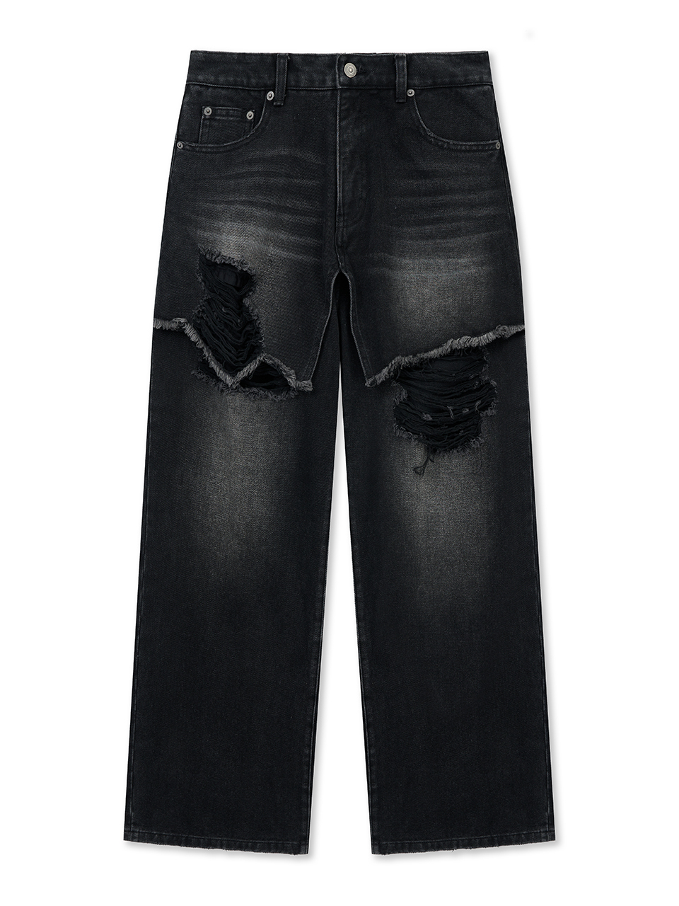 層次刷破造型牛仔褲 黑色
