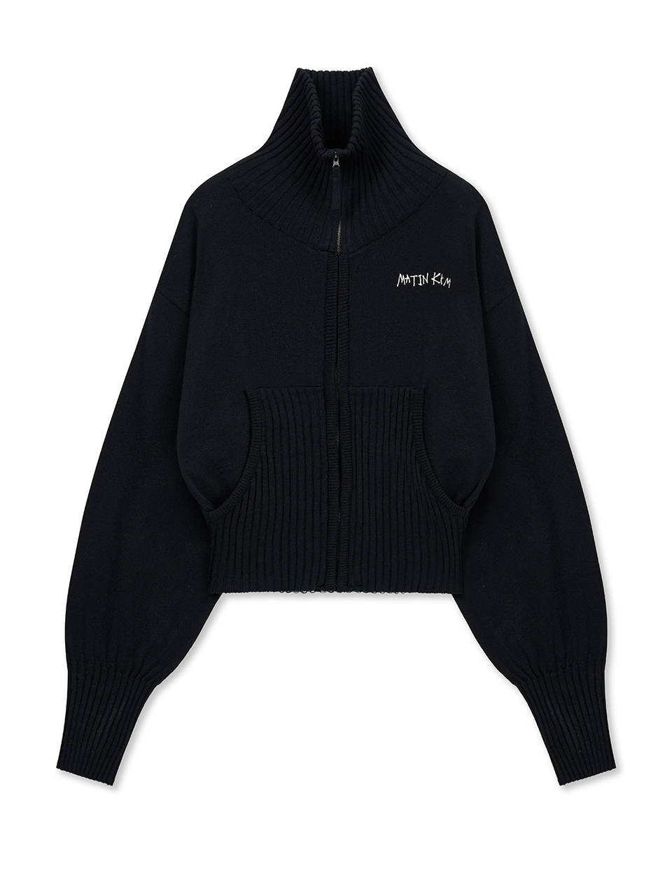 高領刺繡LOGO拉鍊外套女款 黑色