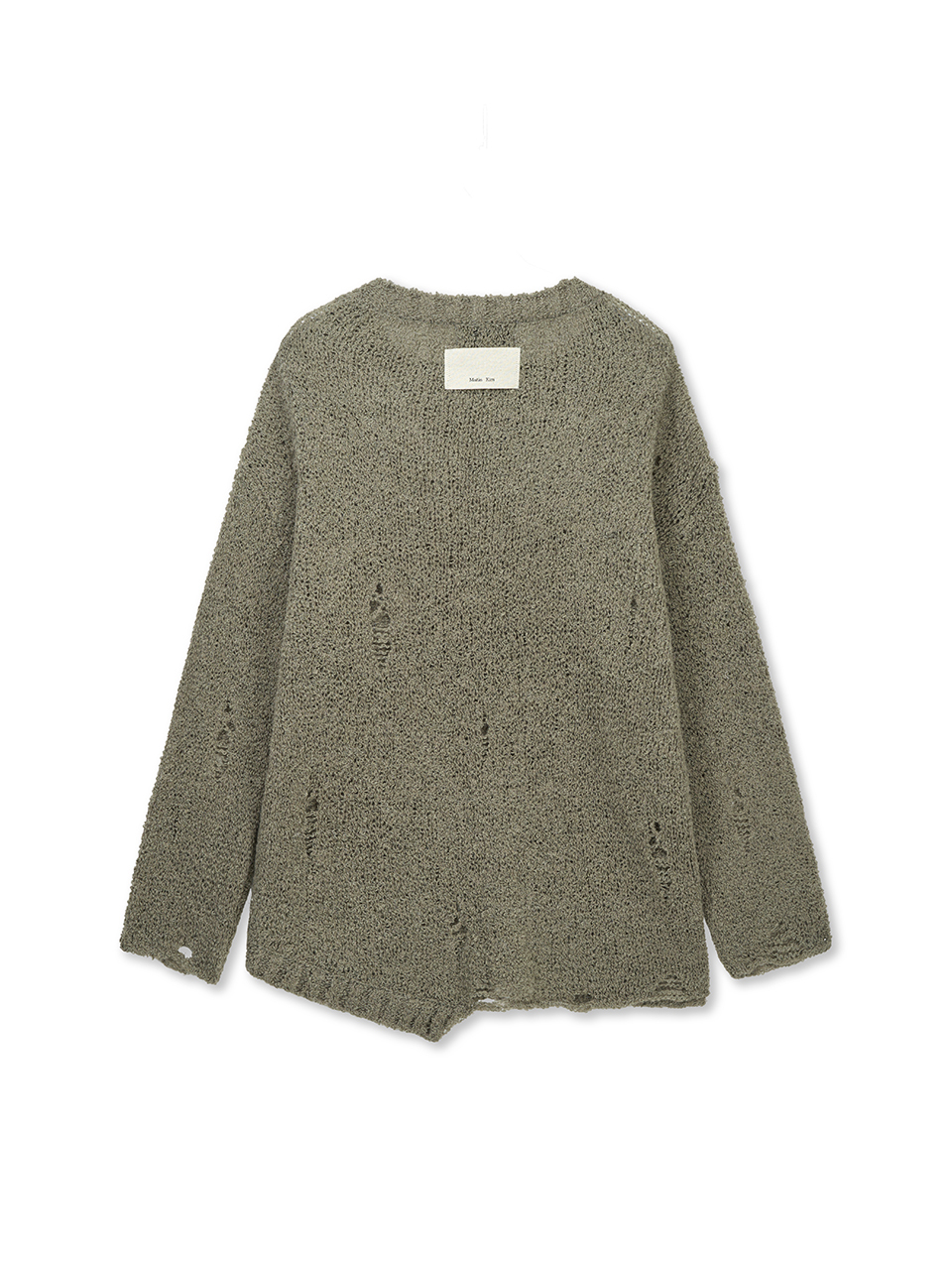 不對稱設計刷破針織上衣 卡其