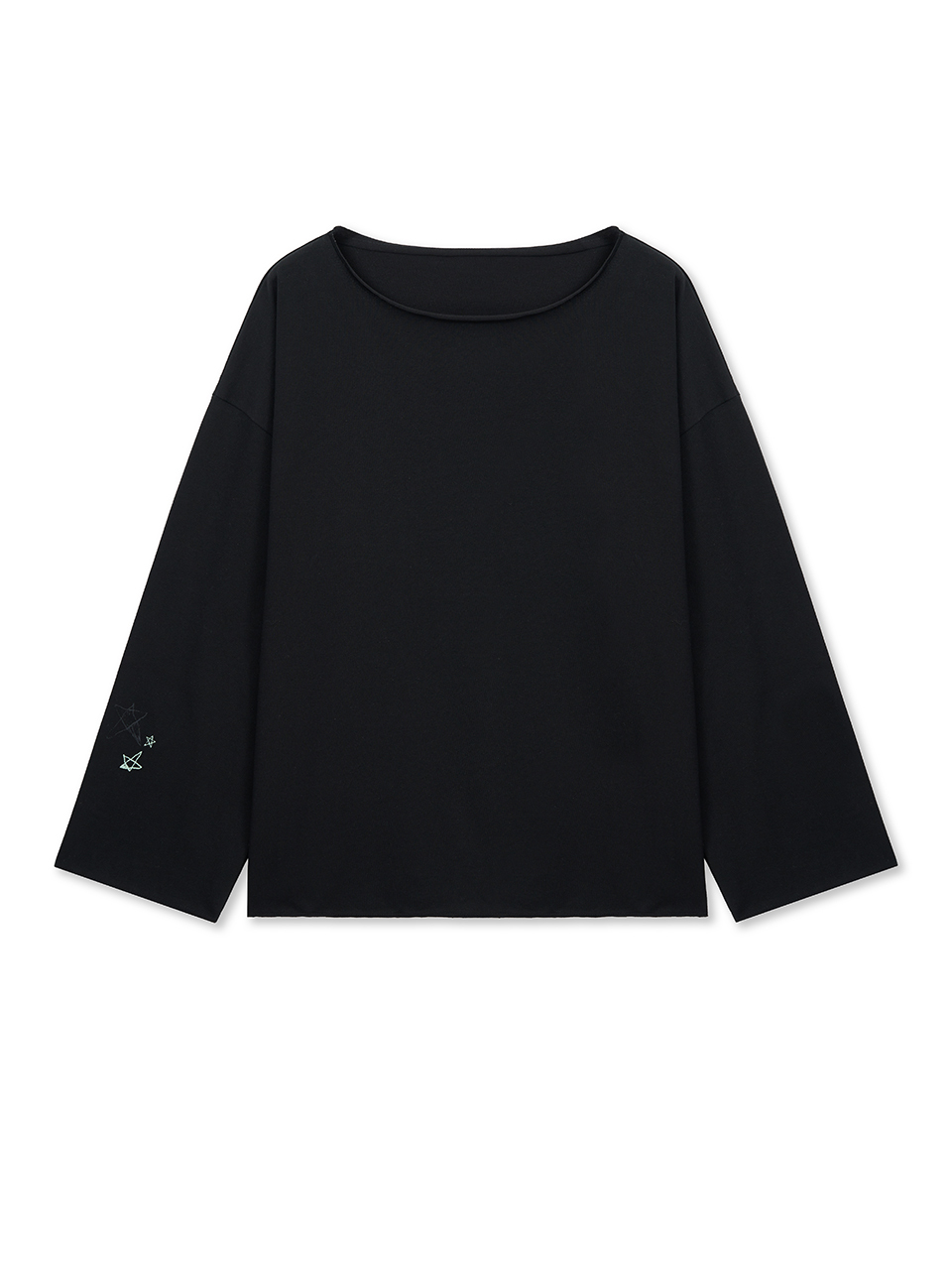 不修邊下擺船領上衣 黑色