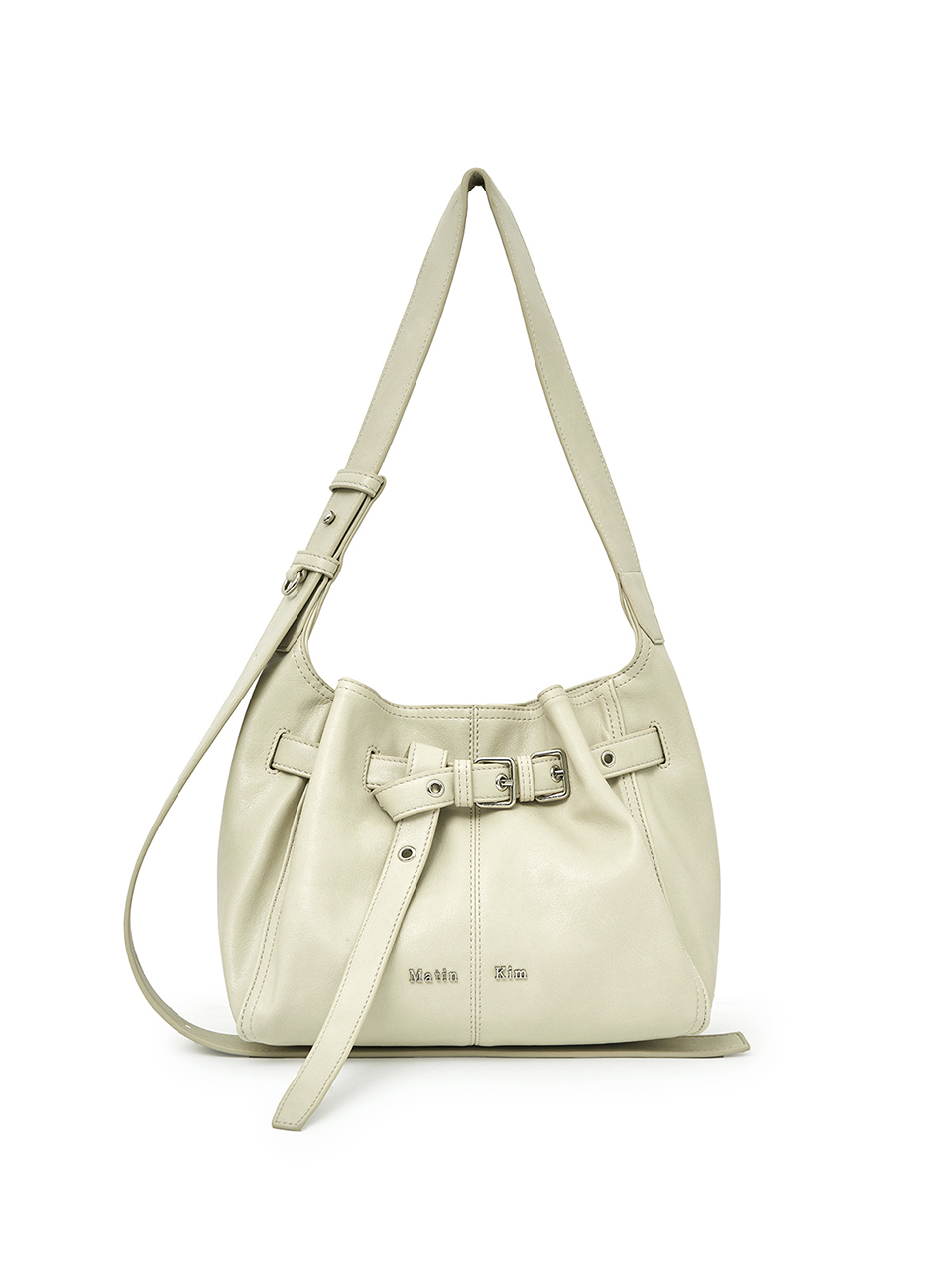 腰帶造型水桶包 象牙白