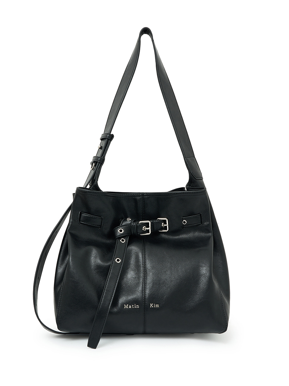 腰帶造型中型水桶包 黑色