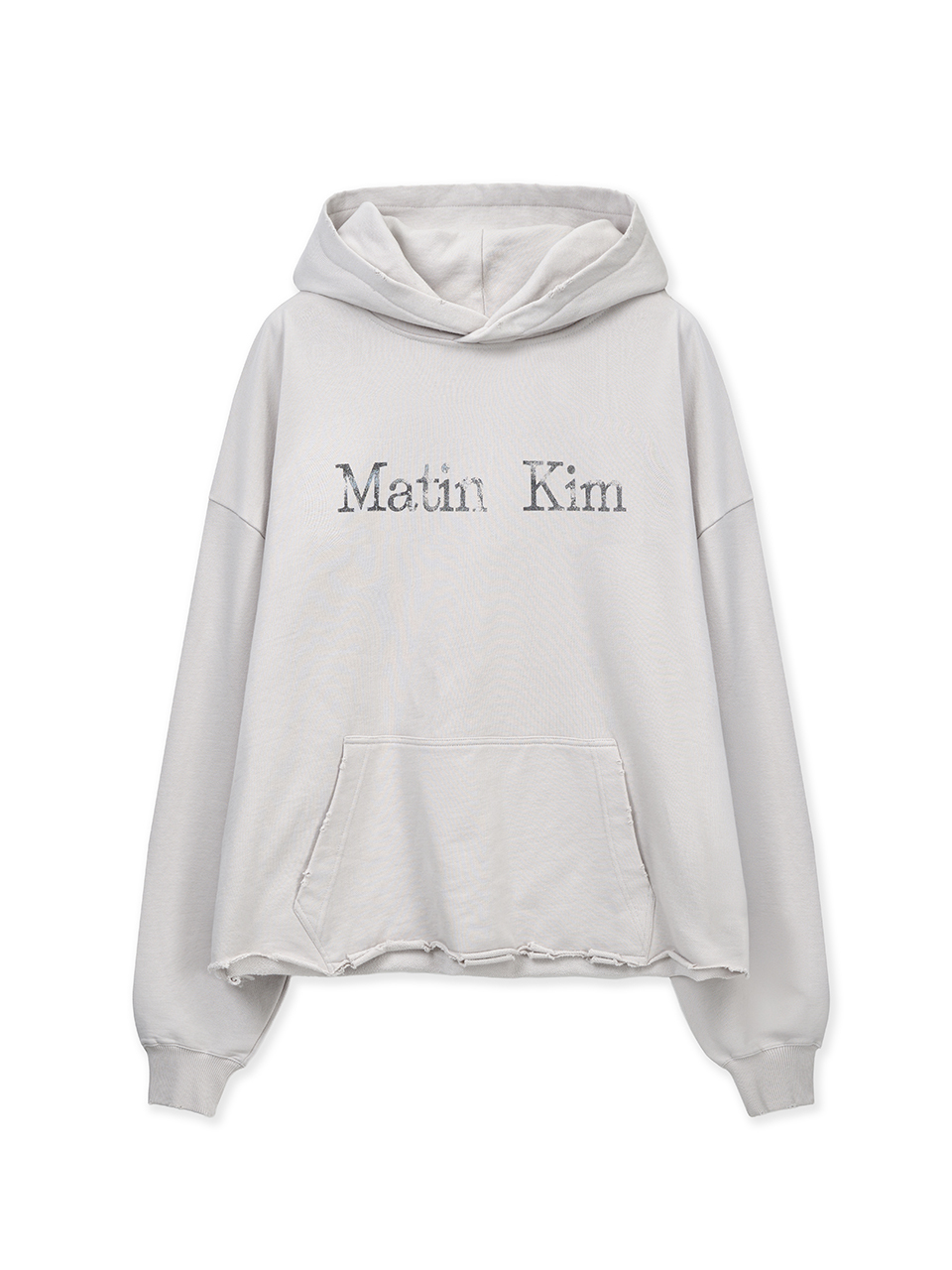 不修邊下擺連帽T 淺米色