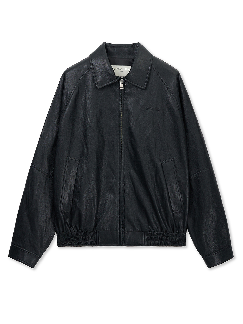 小LOGO皮革拉鍊外套 黑色