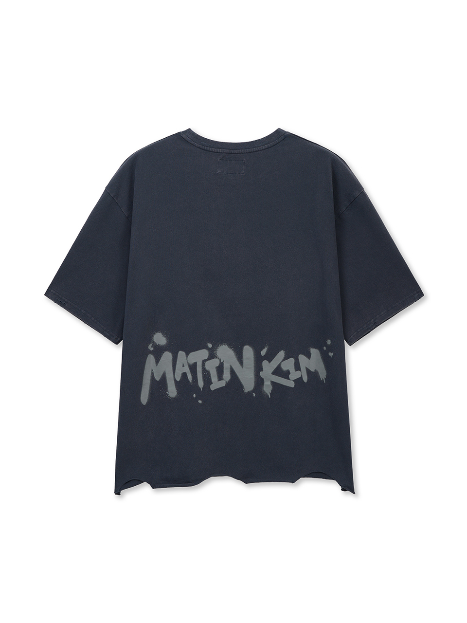 粗裁設計塗鴉印花上衣 海軍藍