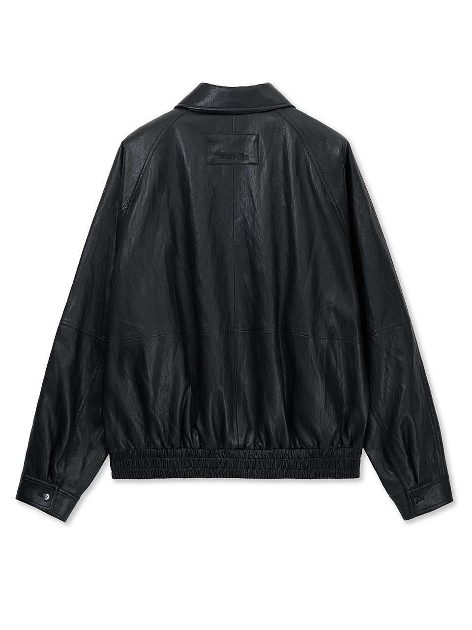 小LOGO皮革拉鍊外套 黑色