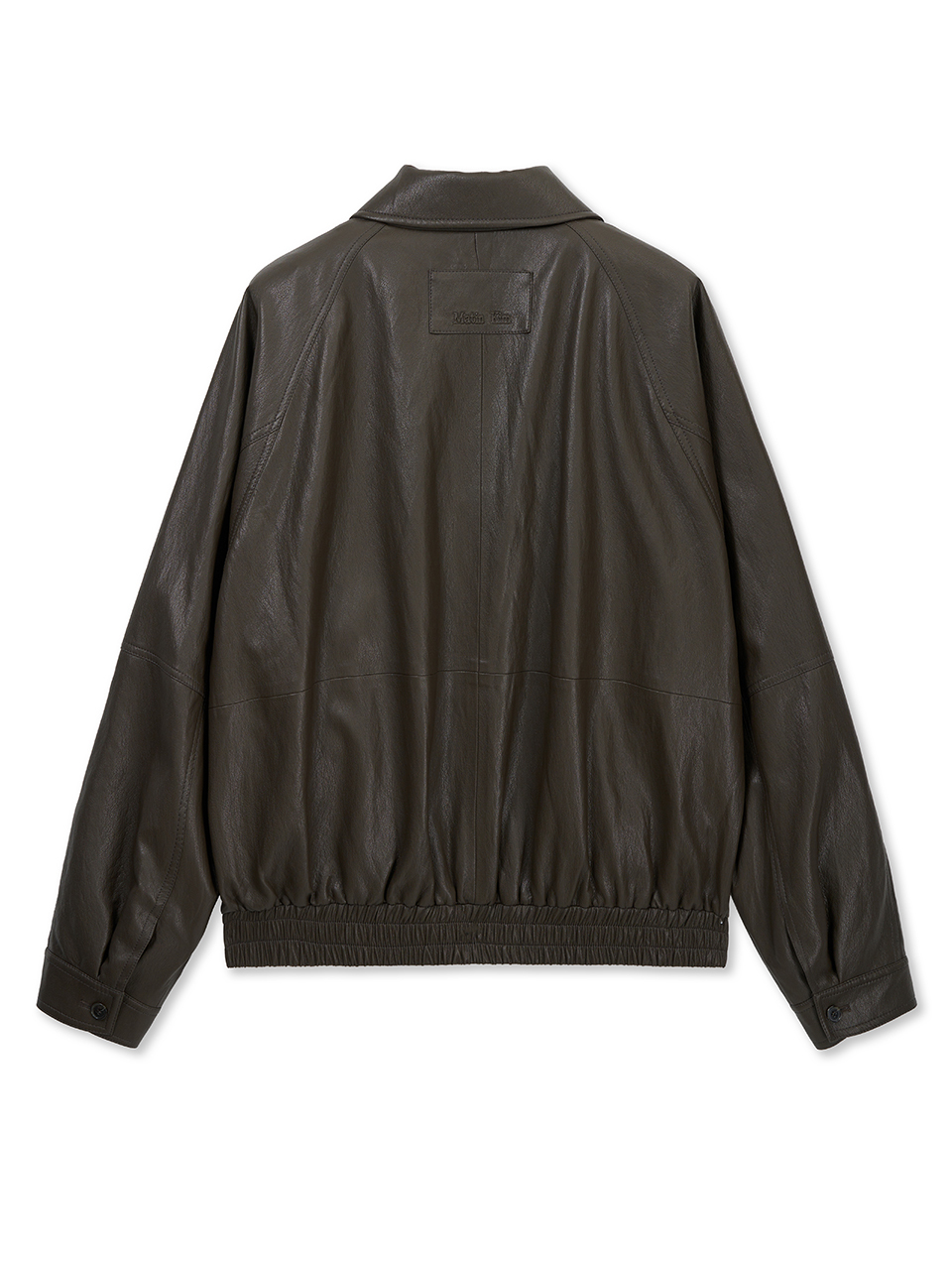 小LOGO皮革拉鍊外套 棕色