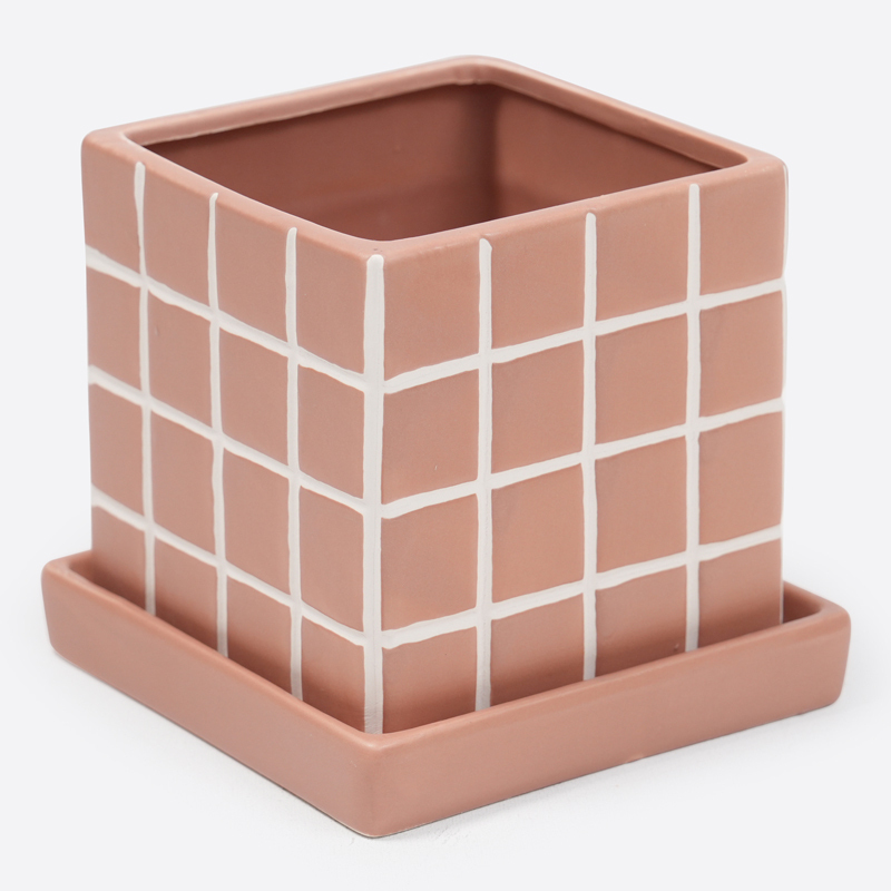 SP 附底盤花盆/磚紅 12cm