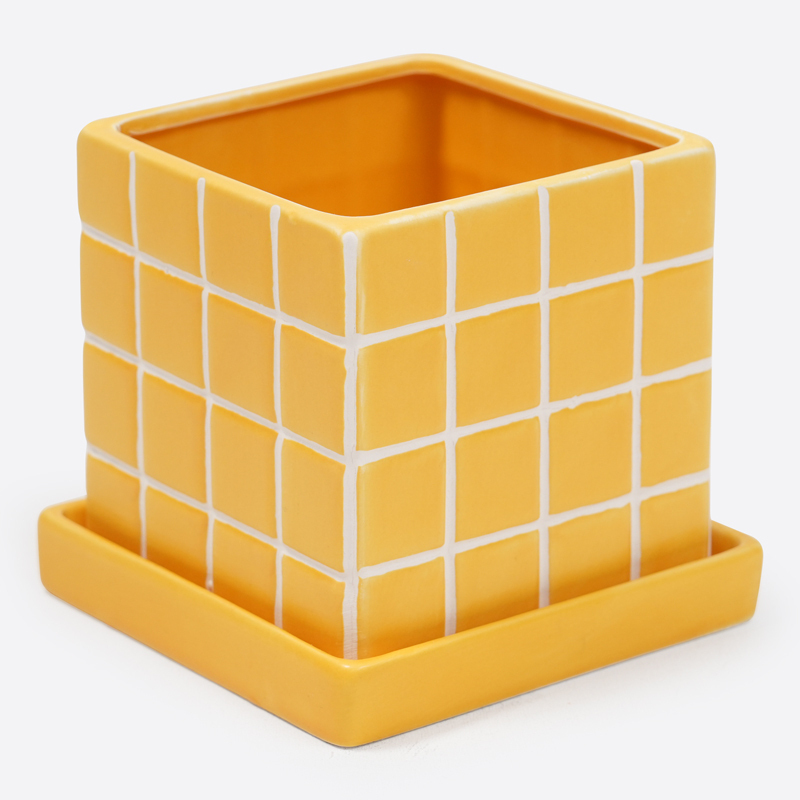 SP 附底盤花盆/黃 12cm