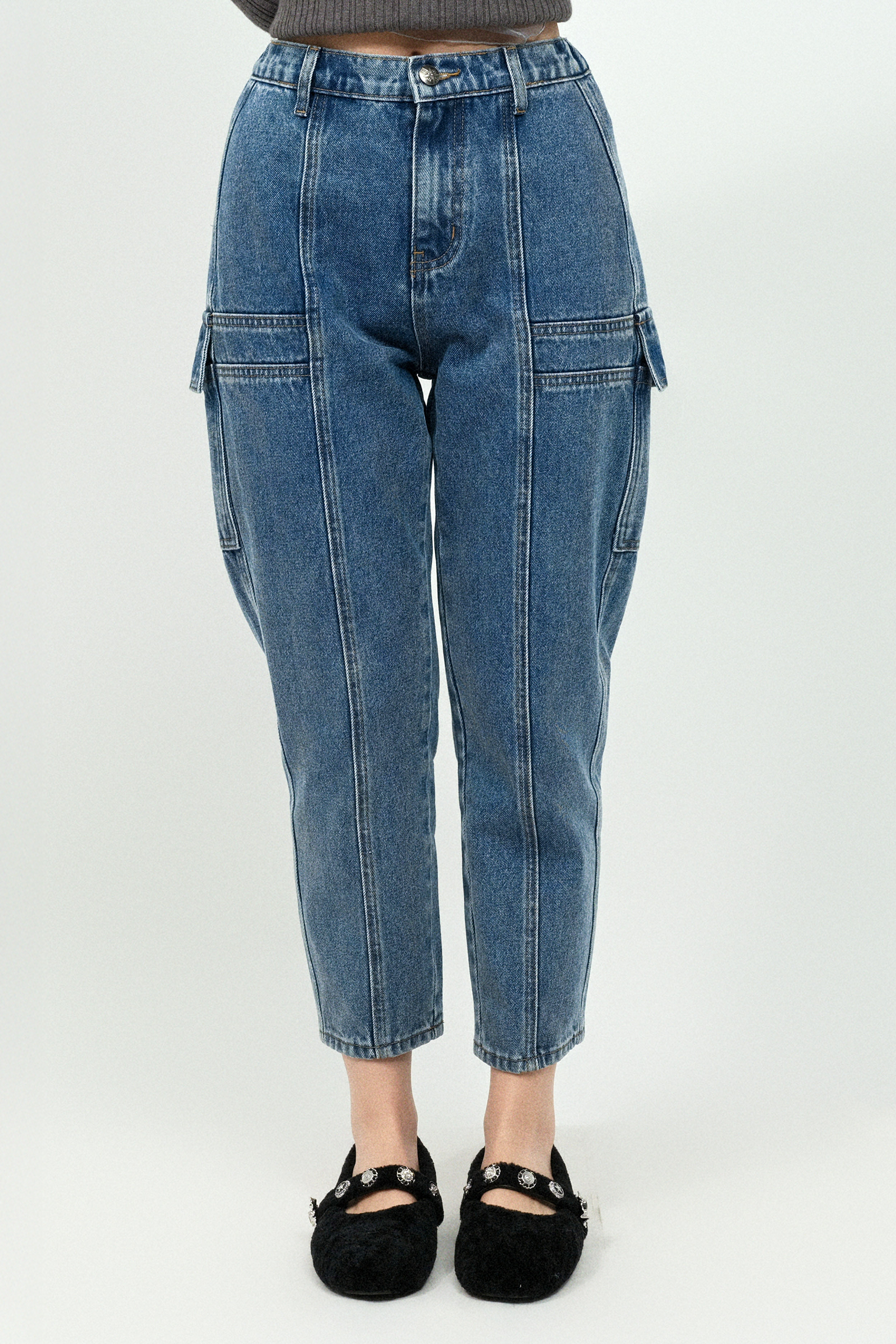 軍袋拼布牛仔褲 (現貨款式）