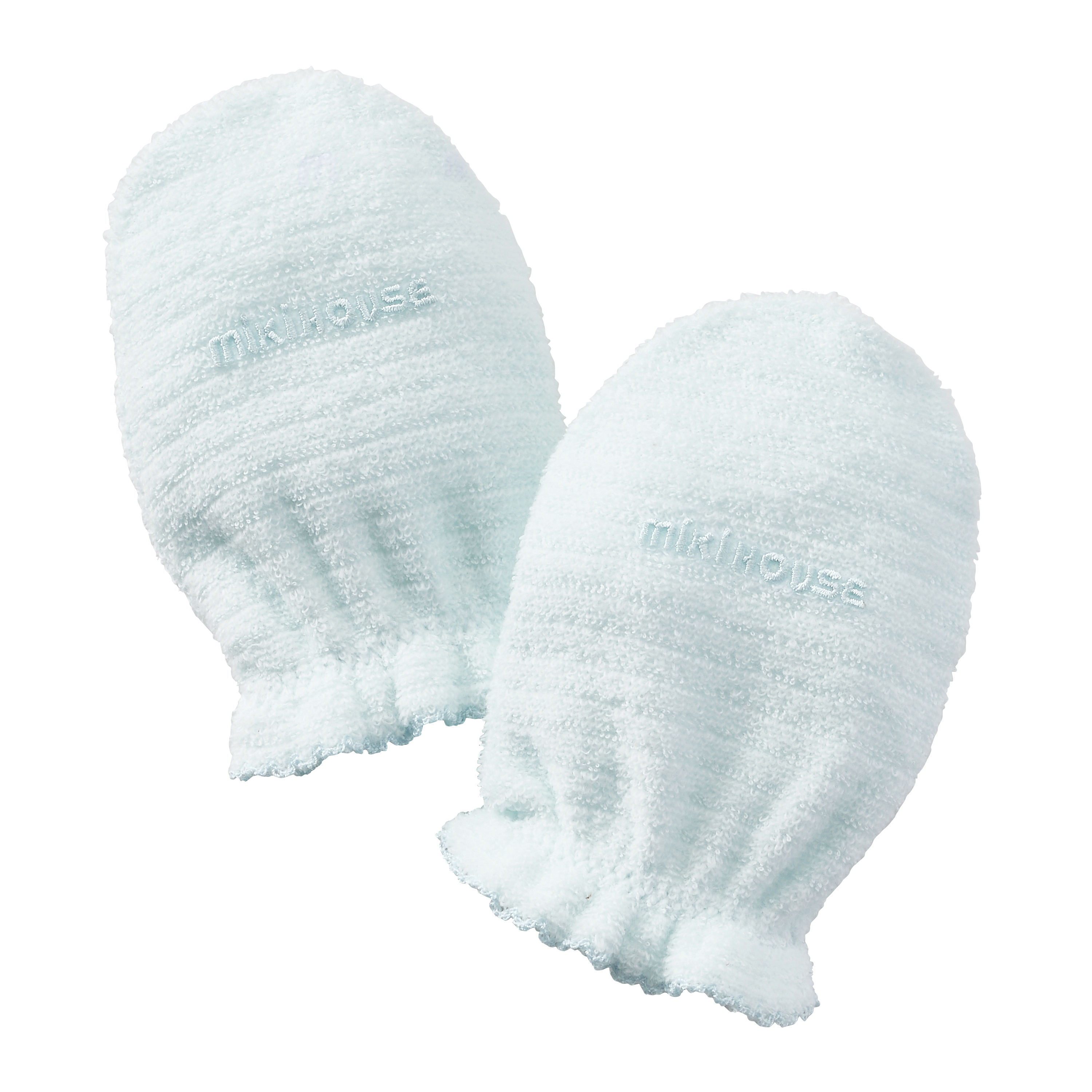 MIKI HOUSE LOGO 無撚紗嬰兒防抓手套-藍