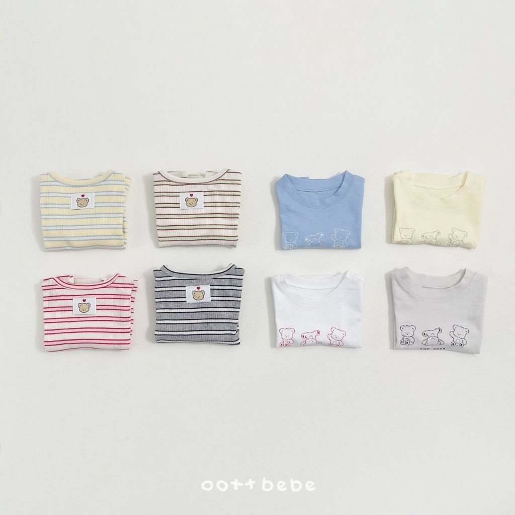 韓國🇰🇷OOTTBEBE 條紋熊熊寶寶長袖T恤兩件組(BEBES-M)