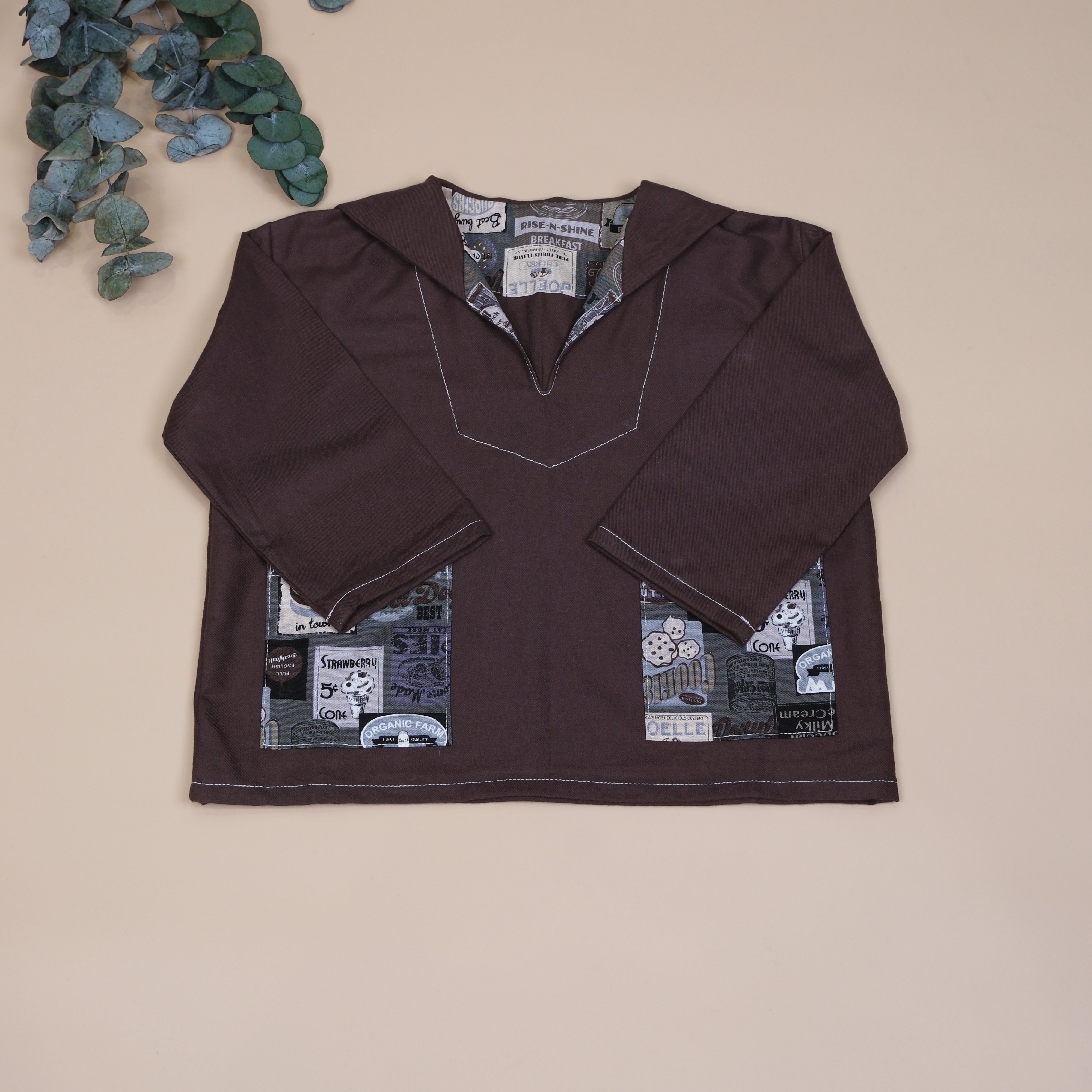 森語系列 𖤣𖤥 暖棕+美式塗鴉 𖤣𖤥 V領翻領口袋上衣