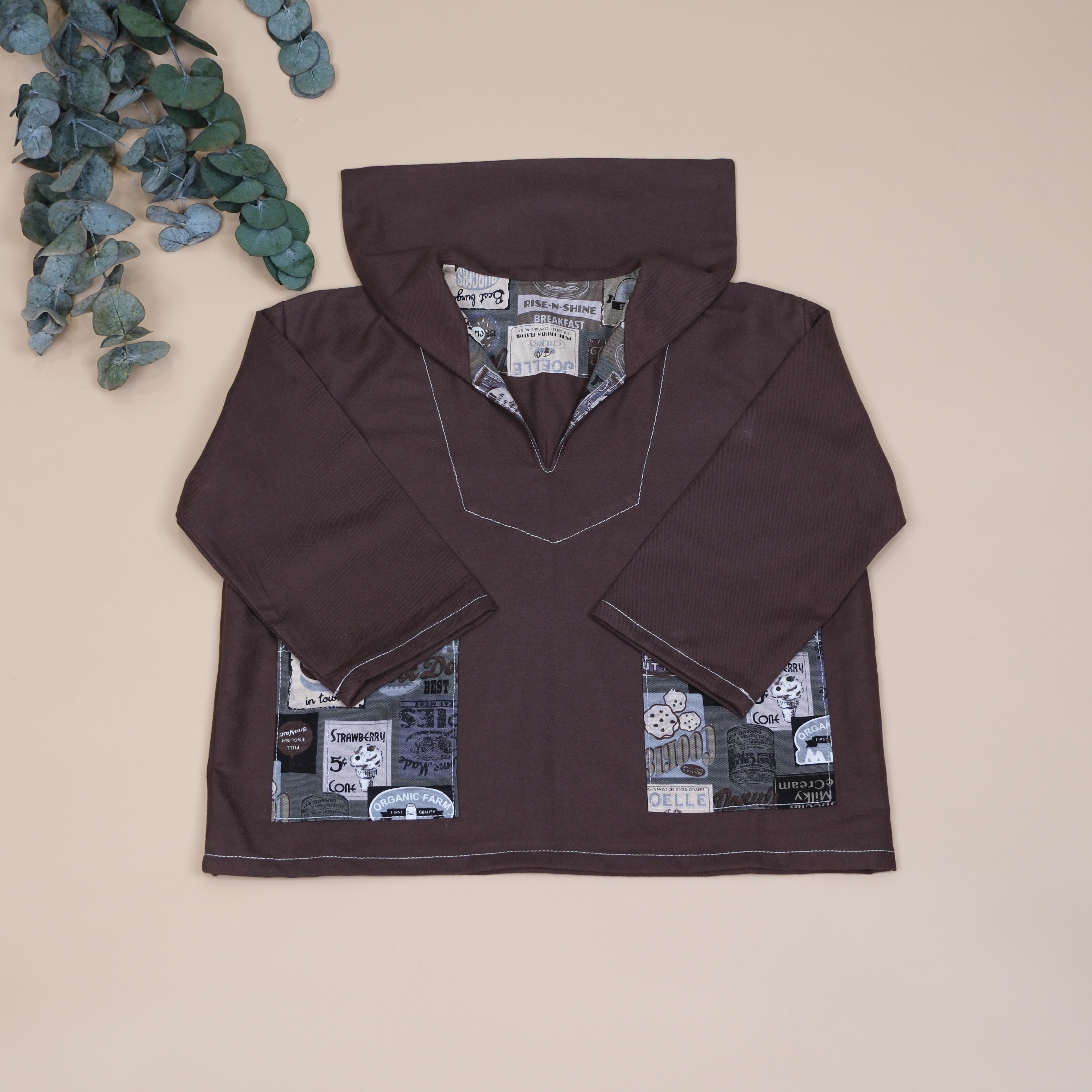 森語系列 𖤣𖤥 暖棕+美式塗鴉 𖤣𖤥 V領翻領口袋上衣