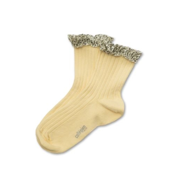 (預購) COLLEGIEN 豹紋愛心荷葉邊羅紋短襪 Léa - 039 Vanille 香草