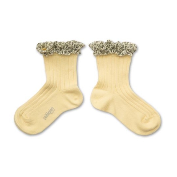 (預購) COLLEGIEN 豹紋愛心荷葉邊羅紋短襪 Léa - 039 Vanille 香草