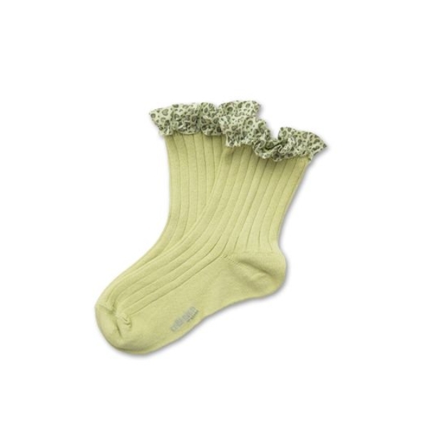 (預購) COLLEGIEN 豹紋愛心荷葉邊羅紋短襪 Léa - 251 Verveine 淺綠